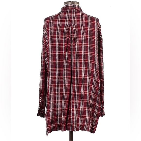 BDG burgundy plaid high-low hem button-up shirt tunic - Picture 2 of 2